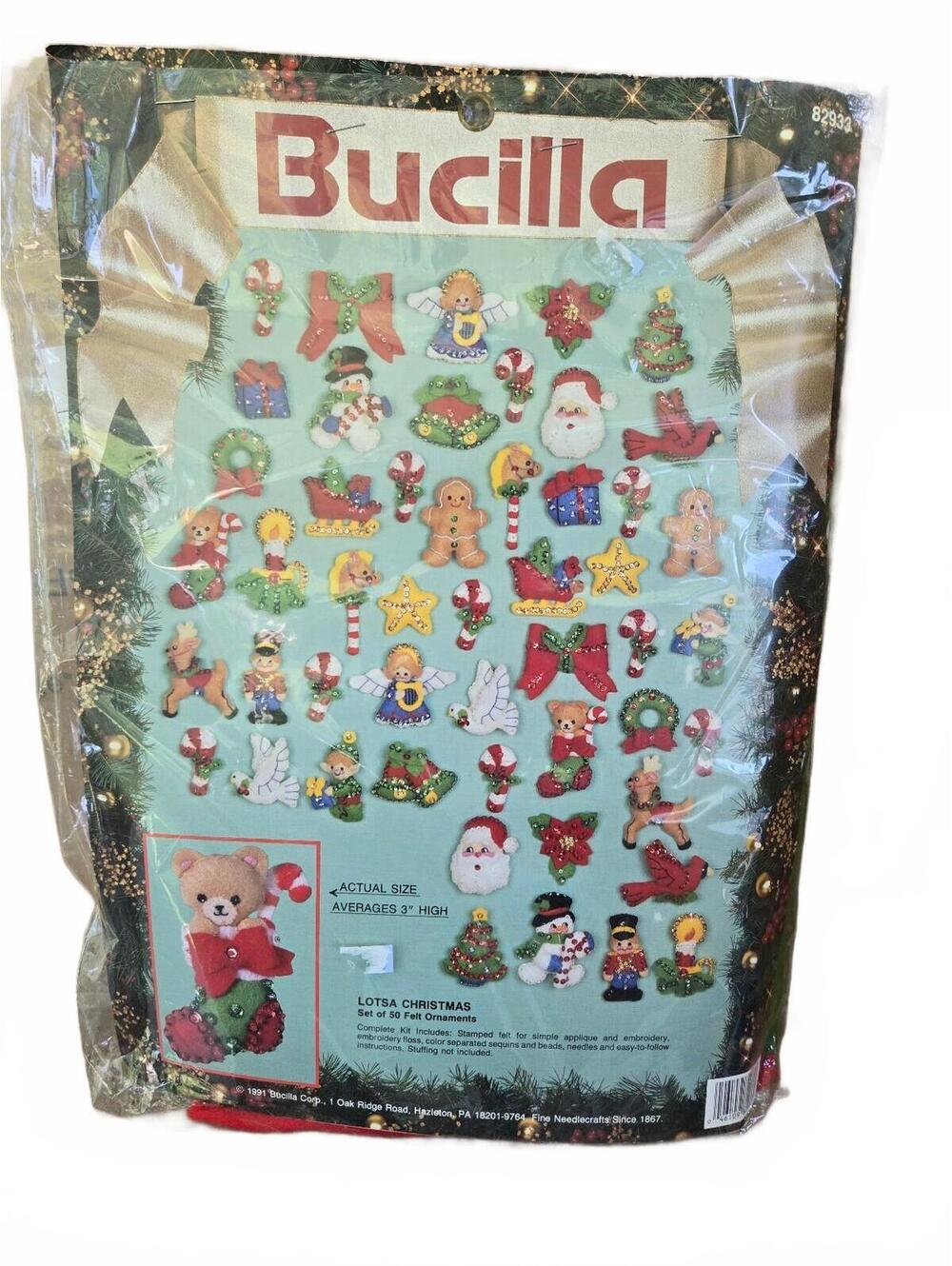 Bucilla Lotsa Christmas Felt Ornament Kit - Set of 50 Holiday Decorations open